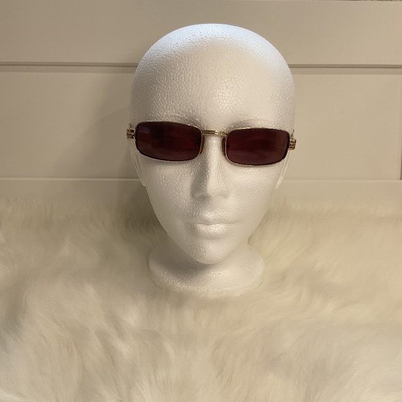 Rectangular Dark Brown Prescription Lens Sunglasses/Gold Tone Frame/Unisex/Case - Picture 5 of 16